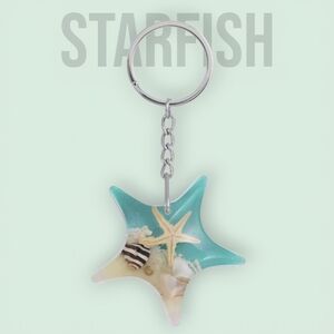 Starfish Keychain Multicolor Glow In The Dark With Beach Design-NIB